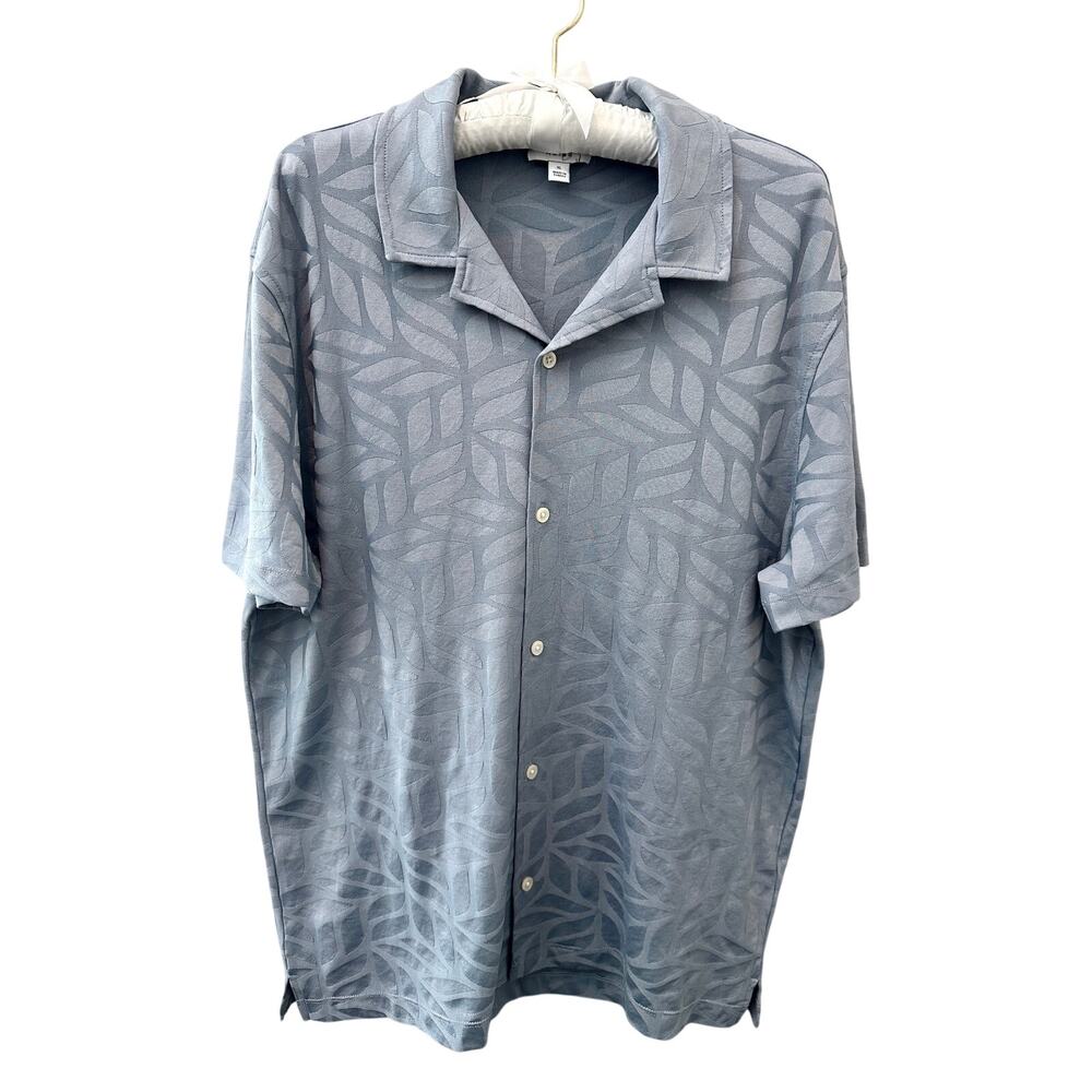 REISS Blue Jacquard Camp Collar Knit Shirt Textured Resort Luxury Polo | XL